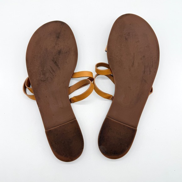 TORY BURCH Patos Flat Sandals Women 8.5 Tan Strappy Thong Vacation Resort Casual - Picture 9 of 10